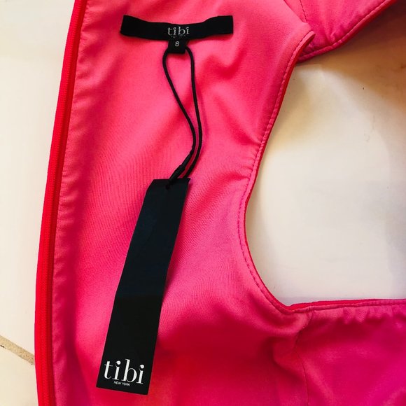 Tibi Hot Pink Fit n Flare Dress with Pockets, Size 8 - Picture 4 of 5